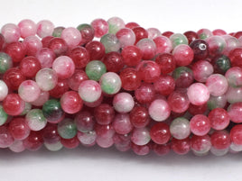 Jade - Red & Green, 4mm Round-Rainbow Beads