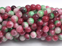 Jade - Red & Green, 8mm Round-Rainbow Beads
