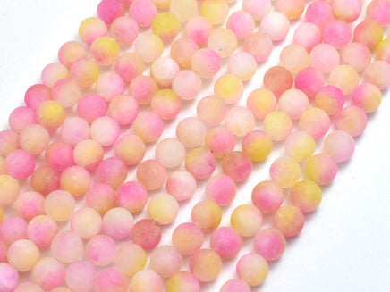 Matte Jade - Pink & Yellow, 6mm Round-Rainbow Beads