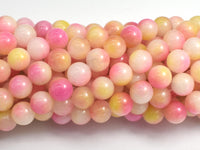 Jade - Pink & Yellow, 8mm Round-Rainbow Beads