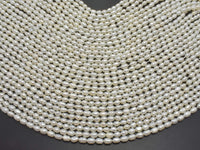 Fresh Water Pearl Beads-White, Approx. 4x5mm Rice Beads, 15 Inch-RainbowBeads