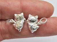 1pc 925 Sterling Silver Charms, Beckoning Cat Charms, Lucky Cat Charms, Maneki Neko Pendant, 14x12mm-RainbowBeads