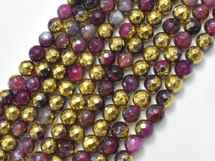 Mystic Coated Banded Agate - Fuchsia & Gold, 6mm, Faceted-RainbowBeads