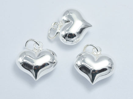 1pc 925 Sterling Silver Charm, Heart Charm, 15x15mm-RainbowBeads