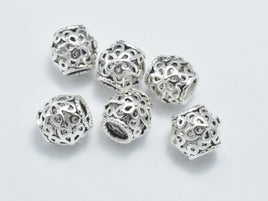 4pcs 925 Sterling Silver Beads-Antique Silver, Filigree Drum Beads, Big Hole Spacer Beads, 7x6.8mm-RainbowBeads