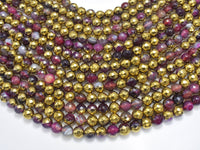 Mystic Coated Banded Agate - Fuchsia & Gold, 8mm, Faceted-RainbowBeads