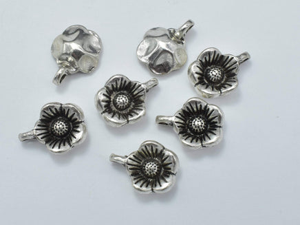 Flower Charms, Zinc Alloy, Antique Silver Tone, 10x14 mm, 20pcs, Hole 2.1mm-RainbowBeads