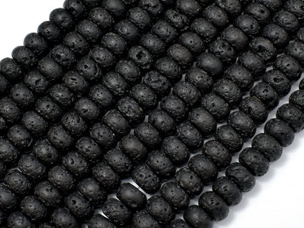 Black Lava Beads, 4x6mm Rondelle Beads-RainbowBeads