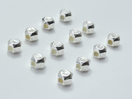 1pc 925 Sterling Silver Astrology Sign Beads, 7.8mm, Hexagon Beads, Zodiac Sign Beads, Big Hole 2.8mm-RainbowBeads