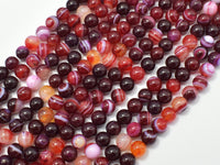 Banded Agate Beads, Red & White, 6mm Round-RainbowBeads