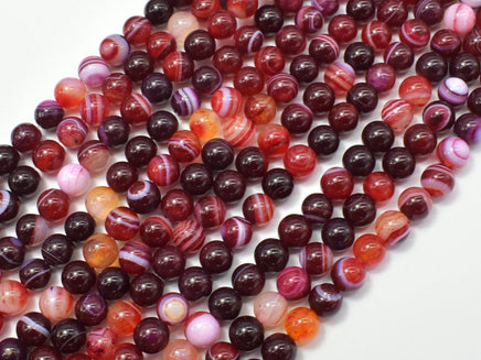 Banded Agate Beads, Red & White, 6mm Round-RainbowBeads