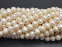 Fresh Water Pearl Beads-White, 7-8mm Potato Beads-RainbowBeads