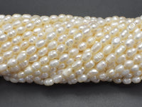 Fresh Water Pearl Beads-White, Approx. 4x5mm Rice Beads, 15 Inch-RainbowBeads