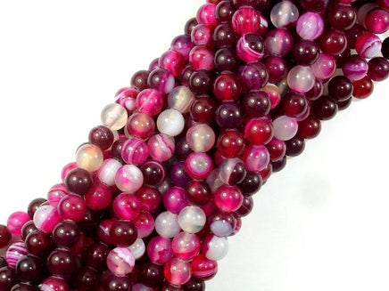 Banded Agate Beads, Fuchsia Agate, 6mm(6.3mm) Round-RainbowBeads
