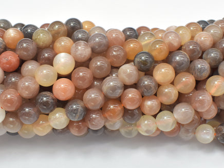Peach / Gray / White Mixed Moonstone, 8mm Round Beads-RainbowBeads