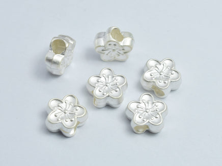 2pcs Matte 925 Sterling Silver Flower Beads, 9mm-RainbowBeads