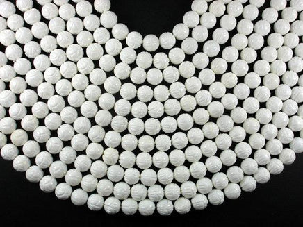 Tridacna Shell Beads, 10mm (10.5mm) Carved Lotus Flower Round Beads-RainbowBeads