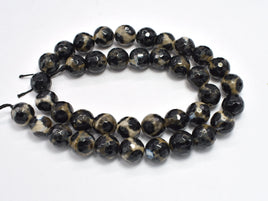 Tibetan Agate, 10mm Faceted Round Beads-RainbowBeads