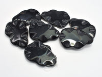 Black Agate, 38x55mm Wavy Flat Teardrop Beads-RainbowBeads