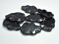 Black Agate, 38x55mm Wavy Flat Teardrop Beads-RainbowBeads