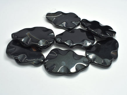Black Agate, 38x55mm Wavy Flat Teardrop Beads-RainbowBeads