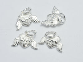 2pcs 925 Sterling Silver Charms, Heart with Wings Charms, 14x9.5mm-RainbowBeads