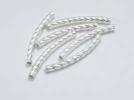 4pcs 925 Sterling Silver Twisted Curved Tube, Curved Tube, 2.5x25mm-RainbowBeads