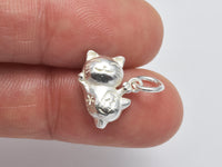 1pc 925 Sterling Silver Charms, Beckoning Cat Charms, Lucky Cat Charms, Maneki Neko Pendant, 14x12mm-RainbowBeads