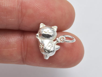 1pc 925 Sterling Silver Charms, Beckoning Cat Charms, Lucky Cat Charms, Maneki Neko Pendant, 14x12mm-RainbowBeads