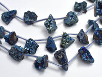 Raw Druzy Quartz Geode - Coated Blue, Approx. 12x15mm Nugget-RainbowBeads