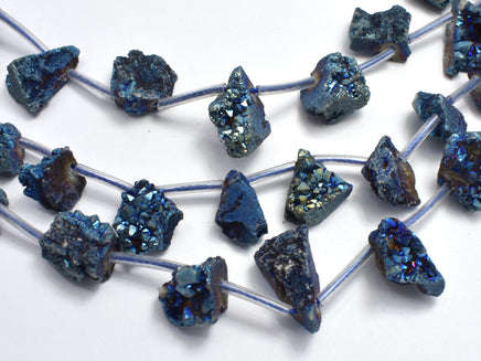 Raw Druzy Quartz Geode - Coated Blue, Approx. 12x15mm Nugget-RainbowBeads