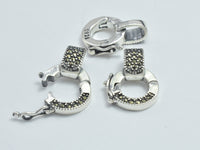 1pc 925 Sterling Silver Marcasite Clasp, 10.5mm Round, Loop Hole 4x3mm-RainbowBeads