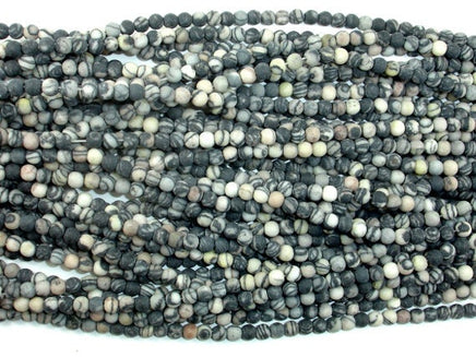 Matte Black Line Jasper Beads, Silk Stone, Spider Web Jasper, Round, 4mm(4.5mm),14.5 Inch-RainbowBeads