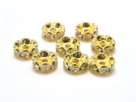 Rhinestone, 6mm,Finding Spacer Round, Gold plated Brass, 30 pieces-RainbowBeads