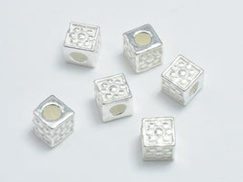 4pcs 925 Sterling Silver Beads, 4x4mm Cube Beads, Big Hole beads-RainbowBeads