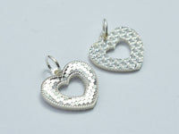 1pc 925 Sterling Silver Sparkling Heart Charm, 14mm-RainbowBeads
