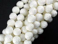 Tridacna Shell Beads, 10mm (10.5mm) Carved Lotus Flower Round Beads-RainbowBeads