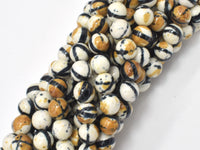 Rain Flower Stone, Creamy White, Black, 8mm Round Beads-RainbowBeads