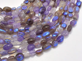 Mystic Coated Super Seven Beads, Cacoxenite Amethyst, AB Coated, 6x8mm Nugget-RainbowBeads