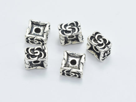 2pcs 925 Sterling Silver Beads-Antique Silver, 6x6mm Square Beads, Flower Beads-RainbowBeads