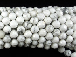 White Howlite Beads, Faceted Round, 8mm, 15 Inch-RainbowBeads