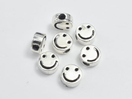 8pcs 925 Sterling Silver Beads-Antique Silver, 5mm Smiling Face Coin-RainbowBeads