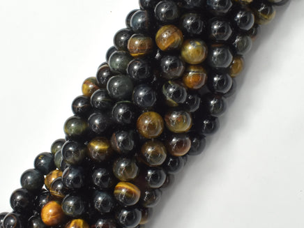 Blue / Yellow Tiger Eye, 8 mm Round Beads, 15.5 Inch-RainbowBeads