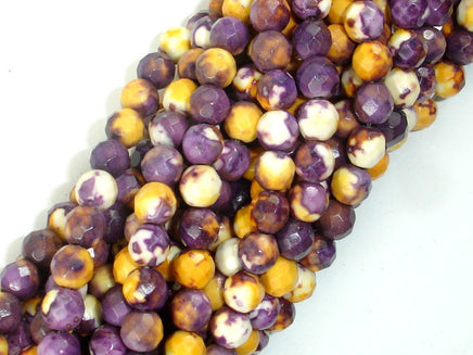 Rain Flower Stone, Purple, Yellow, 6mm Faceted Round Beads-RainbowBeads