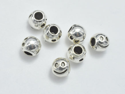 8pcs 925 Sterling Silver Beads-Antique Silver, 4mm Smiling Face Round-RainbowBeads