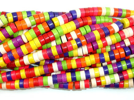 Howlite Beads, Multicolored, Heishi, 3 x 6mm-RainbowBeads