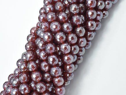 Mystic Coated Carnelian Beads, 8mm Faceted Round Beads, AB Coated-RainbowBeads