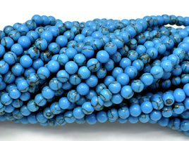 Turquoise Howlite Beads, Blue, 4mm Round Beads-RainbowBeads