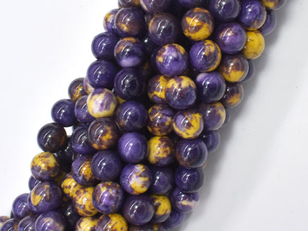 Rain Flower Stone, Purple, Yellow, 8mm Round Beads-RainbowBeads