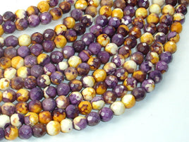 Rain Flower Stone, Purple, Yellow, 6mm Faceted Round Beads-RainbowBeads